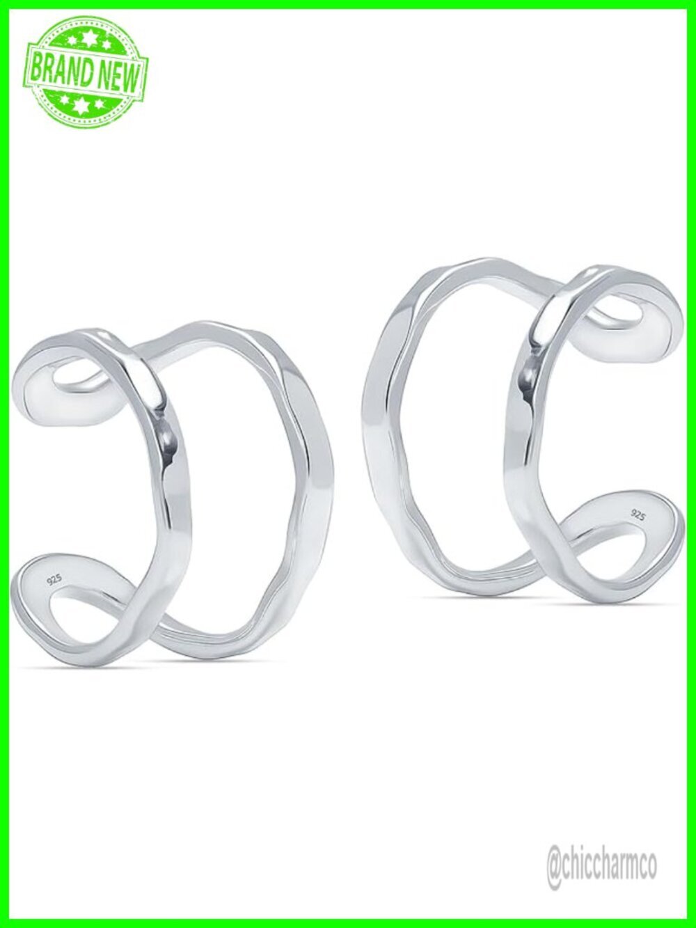 Sterling Silver Non-Piercing Clip On Ear Cuff Earrings 12mm